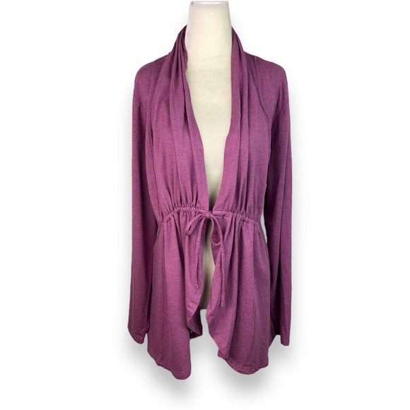 Lands’ End Tie Front Cardigan Top in Heather Mauve - Picture 5 of 9